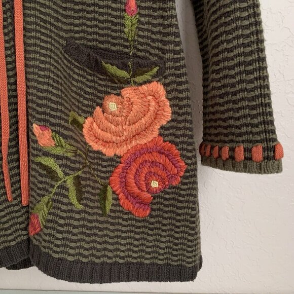 Cabi Wool Blend Coatagan Womens Medium Green Embroidered Pockets Hood Zip Close - Picture 4 of 14